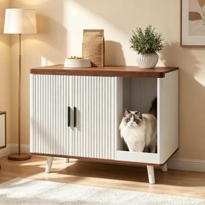 FROMJBEST Cat Litter Box Enclosure, Hidden Litter Box Cabinet Furniture