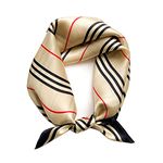 MEISEE 100% Pure Mulberry Silk Scarfs Women Small Square Scarf 21" x 21" Breathable Lightweight Neckerchief Printed Headscarf (Beige stripes)