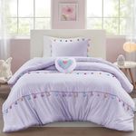 Mi Zone Kids Twin Comforter Set, Fun Multi-Colors Tassel Comforter for Twin Size Bed, All Season Children Bedding Girls Bed Set 3 Piece, Matching Sham & Décor Pillow, Tessa, Twin, Lavender