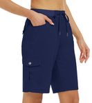 MoFiz Summer Shorts for Women Lightweight Outdoor Athletic 10" Hiking Cargo Short with Pocket Navy,L