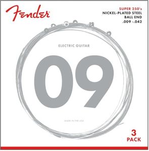 Fender Super 250 Electric Guitar Strings, Nickel Plated Steel, Ball End, 250L .009-.042, 3-Pack