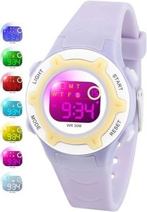 DTKID Digital Kids Watch 30 M Waterproof, 7 Color Lights Time Teaching Watch Easy to Read for Girls Boy 5-16
