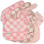 Tiny Twinkle - Easy Bib 3 Pack - Ruffle Checkers - Pink, Beige