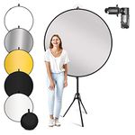 LimoStudio 43" 5-in-1 Photography Collapsible Light Disc Reflector, 5 Colors White, Black, Silver, Gold, Translucent, Photo Studio Light Stand with Reflector Disc Holder Clip, AGG3273