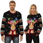 MDAI Ugly Christmas Sweater for Women Men,Light Up Christmas Sweater Unisex Funny Reindeer Sweaters,Xmas Pullover Gifts