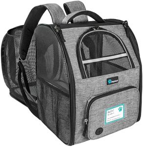 PetAmi Dog Cat Backpack Carrier, Expandable Pet Carrier Backpack for Travel Hiking, Small Medium Dog Puppy Large Cat Carrying Backpack, Airline Approved Ventilate Soft Back Support, 18 lbs, Light Gray