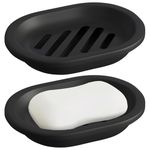 AstraLoom 2 Pack Plastic Soap Dish Holder, Double Layer Easy Drain Easy Dry, Non-Stick Soap, Suitable for Bathroom/Kitchen Sink (Black)