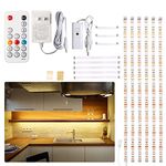 WOBANE Under Cabinet LED Lighting kit, 6 PCS LED Strip Lights with Remote Control Dimmer and Adapter,Dimmable for Kitchen Cabinet,Counter,Shelf,TV Back,Showcase 2700K Warm White,Bright 1500lm,Timing