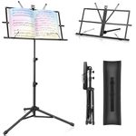 New Bee Music Stand - Music Stands for Sheet with Carrying Bag, Metal Sheet Music Stand Portable, Adjustable Podium Stand with Tripod Base and Sheet Music Folder - Black