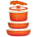 GIPP 5pcs Pots and Pans Set Non Stick, Nonstick Cookware Set Detachable Handle,Ceramic Pots for Cooking Non Stick with Removable Handle, RV Cookware Set, Orange Gradient
