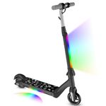 Electric Scooter for Kids Aged 6-12 Years, 80W Motor, 8km Range, 50kg Capacity, Foldable with LED Display & Rainbow Lights, Adjustable Speed and Height, Gift for Kids and Children (Black)