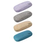 FRIUSATE 4 Pack Hard Shell Eyeglasses Case, Linen Fabrics Large Sunglasses Case Concise Glasses Protective Case (Random Color)