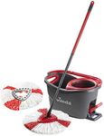 Vileda Turbo Microfibre Spin Mop and Bucket Set with Extra 2-in-1 Head Replacement for Cleaning Floors, Set of 1x Mop, 1x Bucket and 1x Refill, Red, 29.6 x 48.6 x 29.3 cm