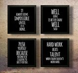 SAF Set of 4 Work Hard Beat Talent Motivational UV Coated Home Decorative Gift Item Framed Painting 19 inch X 19 inch SAF_SET4_27 , Multicolour