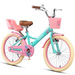 Glerc SASHA 20 Inch Kids Bike for Age 7 8 9 10 11 12 Years Old Girls Retro Vintage Style Children Bicycles with Doll Bike Seat & Stabilisers & Kickstand Green