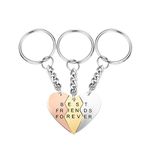 PiercingJak 3pcs Best Friend Keychain Set BEST FRIENDS FOREVER Puzzle Matching Heart Keychain Long Distance Relationship Friendship Gifts for Sister BFF Birthday Christmas