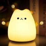 Litake Cat Night Light for Kids, LED Battery Powered Cat Lamp with Warm White and 9-Color Changing, Silicone Cute Nursery Lights for Baby Children Bedroom (Mini Celebrity Cat with Tail)