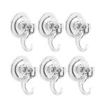 LUXEAR Suction Cup Hooks,6 Pack Powerful Suction Hooks,Shower Suction Cup Hooks Holder Removable and Reusable,Heavy Duty Vacuum Suction Hooks for Bathroom Kitchen Shower Towel Loofah Office Key,Clear