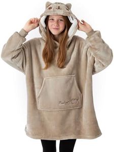 Pusheen Girls' Brown Blanket Hoodie with Embroidery Face for Cozy Days and Extra Warmth