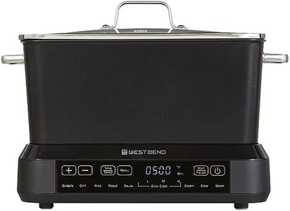 West Bend Versatility Plus Slow Cooker, Large-Capacity Non-Stick Multicooker with Variable Temperature Control, 20 Cooking Functions, 6-Quart, Black