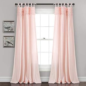 Lush Decor Lydia Curtains Ruffle Window Set for Living, Dining, Bedroom, 84 in L Panel Pair, Blush