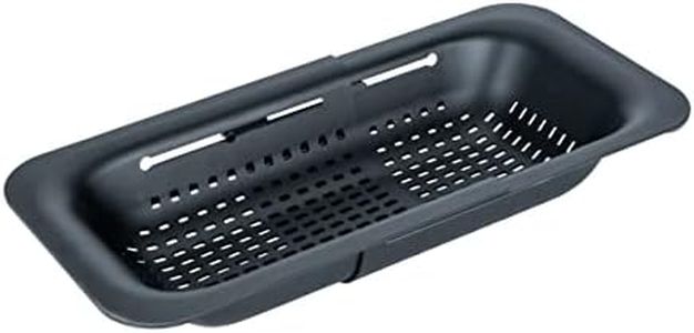 WENKO Setaccio per lavello Sivo, setaccio per cucina estraibile in plastica robusta adatto al lavello, ideale per lavare frutta e verdura o come scolapasta, 36,5-50 x 7 x 20 cm, nero