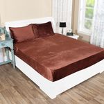 RD TREND 250 GSM Flannel Warm Elastic Fitted Bedsheets for Winter, King Size (78x72x8 Inch), 2 Pillow Covers (18x28 Inch) (Coffee, King)