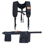 Perkins Builder Brothers Essential Tool Belt Set with Suspenders, Ideal for Framers, Carpenters and Contractors, Medium Size, Black