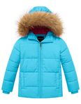 Wantdo Girls Winter Coat Warm Winter Jacket Windproof with Hood Light Blue 14/16