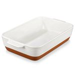 MALACASA 4.5L Ceramic Baking Dish with Handles, 9 x 13 Inches Casserole Dishes, Deep Rectangular Oven Dish, Khaki White Lasagna Pan Bakeware for Roasting, Series TARA