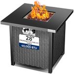 SereneLife 28" Propane Gas Fire Pit Table - 40,000 BTU Outdoor Fireplace with Cover, Stainless Steel Burner & Control Panel, Adjustable Flame, Weather Resistant, Easy Assembly, Outdoor Décor