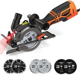 DOVAMAN Circular Saw, 710W Mini Circular Saw with Laser, 3500rpm, Metal Auxiliary Handle, Cutting Depth 43mm (90°), 29mm (45°), 6 Saw Blades Ideal for Wood, Soft Metal, Plastic, Tile - MCS01A