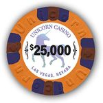 DA VINCI Pack of 50 Unicorn All Clay 9 Gram Poker Chips with Denomination, Authentic Casino Weighted Chips (Orange $25000)