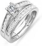 Dazzlingrock Collection 0.80 Carat (Cttw) 10k Princess and Round Diamond Women Engagement Ring Set 4/5 CT, Solid White Gold, Size 6