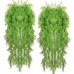 Artificial Hanging Plants 4pcs Artificial Fake Hanging Curly Seaweed Ferns Plant Faux Fake Hanging Plant Outdoor UV Resistant Plastic Plants (Ferns)