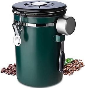 Frasheng Bote para Cafe,1.8L Tarro hermetico,contenedor de Acero Inoxidable,Caja de Almacenamiento de Alimentos,con Valvula de CO2 y Cuchara,para Cafe Grano o molido,Verde