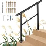 WUTUSENT 3 Steps Handrails for Outdoor Steps - Black Wrought Iron Handrail Kit,Outdoor Staircase handrails.