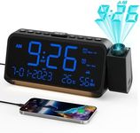 Projection Alarm Clock, Plugged-in Clock with Dual Alarm and Nightlight, Adjustable Brightness and Volume, USB-A & Type-C Charging, 9mins Snooze,12/24H/DST, Digital Alarm Clock for Bedroom