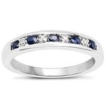 The Diamond Ring Collection: 3mm wide Sterling Silver Channel set Dark Blue Sapphire & Diamond Eternity Ring (Size S) …