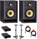 KRK ROKIT 5 G4 5" 2-Way Studio Monitor (Pair) Bundle with Studio Monitor Stands (Pair), 2X Small Pad & 2X XLR Cable