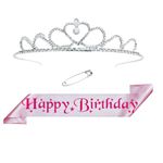 Decofy Birthday Girl Sash and Crown - Set of 2 Birthday sash for Girls | Birthday Sash for Kids Girl Rose Crown Tiara For Women | Suitable For All Age Group