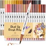 Ohuhu Skin Tone Colouring Pens, 36 Dual Tip Brush Pens Felt Tip Pens Fineliner Art Markers Set, Skin Tone Water Based Marker Pens for Calligraphy Drawing Sketching Coloring Book