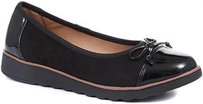Pavers Womens Leather Ballet Pumps in Black Patent - Casual Flats - Comfort Footwear with High Shine Toe Cap & Delicate Bow Detail - Size UK 5 / EU 38