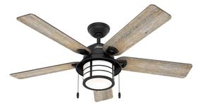 HUNTER FAN Ceiling Fan Santorini 137 cm Indoor and Outdoor, with light and Pull chain, Natural Iron, 5 Reversible Blades Barnwood and Black Willow Ideal for Summer or Winter, Model 50648