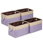 Univivi Foldable Storage Basket 4 Pack, Rectangle Large Storage Baskets with Sturdy Cotton Carry Handles, Fabric Storage Box for Sorting Clothes, Books, Toys, Family Items (15inch Purple)