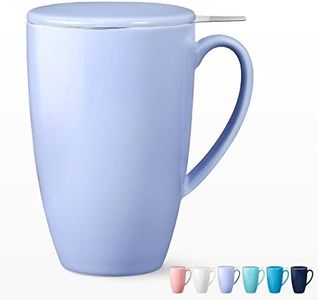 Fashionwu 16 OZ Porcelain Tea Mug with Infuser and Lid, 500ml Large Leaf Tea Cup with Stainless Steel Filter Ceramic Teaware for Tea Coffee Milk Juice Hot Cocoa, Gifts for Tea Lovers (Purple)