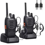 Walkie Talkies License-free Professional Rechargeable Two Way Radio 16 Channels Portable Adult Walkie Talkie With LED Light Original Earpieces for Children Play and Adults Work (Black, 1 Pair)