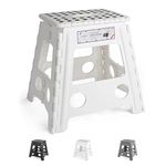 HOUSE DAY 16 inch(40cm) Folding Step Stool - Large Size Kitchen Folding Step Stool for Adults Space Saving Folding Stool for Children & Adult Step Durable Plastic Stool Heavy Duty Foldable Stool-White