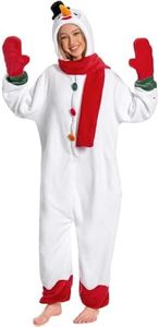 OLAOLA Unisex Adult Christmas Costume, Adult Snowman Onesie, Plush Xmas Cosplay Pajamas One-Piece Sleepwear