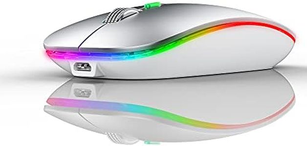 LED Wireless Mouse, Rechargeable Wireless Mouse for MacBook Air/Pro (Bluetooth 5.1 + USB) 2.4GHz Portable Optical Silent Office Mouse for iPad, Laptop, Desktop, Mac, Pc, Computer (Silver)